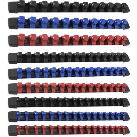 Juego de organizador de dados de 9 piezas, soporte de dados métricos SAE para almacenamiento de herramientas, riel de 1/4", 3/8", 1/2", cojinetes de bolas con resorte seguros, retención de dados portá