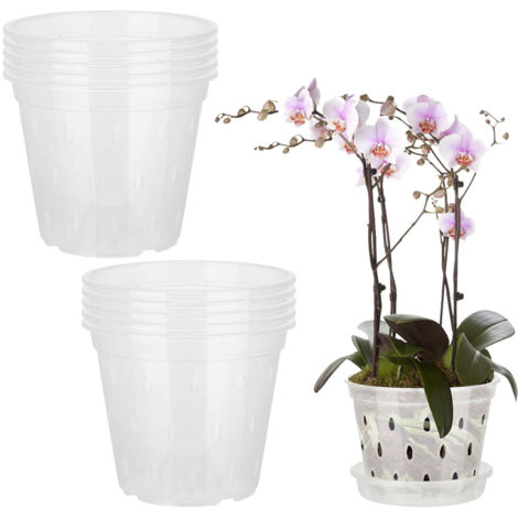 Juego de orquídeas, macetas transparentes con orificios de drenaje, 12,7 cm (10 macetas + 10 platillos), juego de 10 piezas