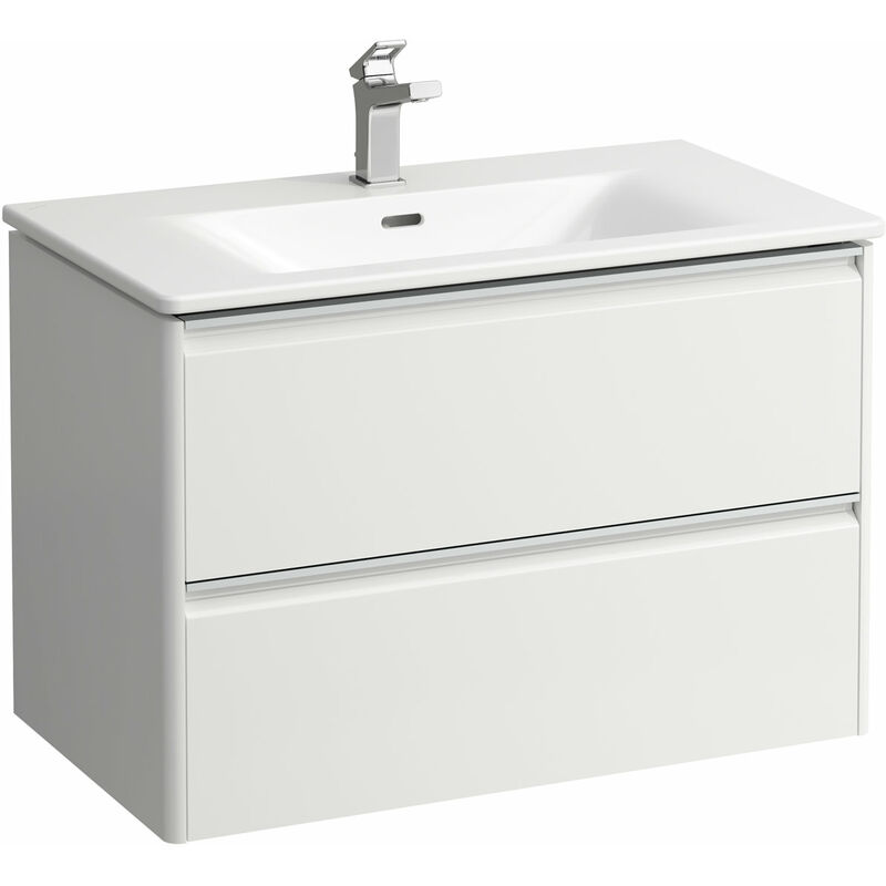 

Juego Running Palace, lavabo, 1 agujero para grifo, rebosadero, incl. mueble bajo, 2 cajones, 800x545mm, tirador de aluminio anodizado, color: Blanco