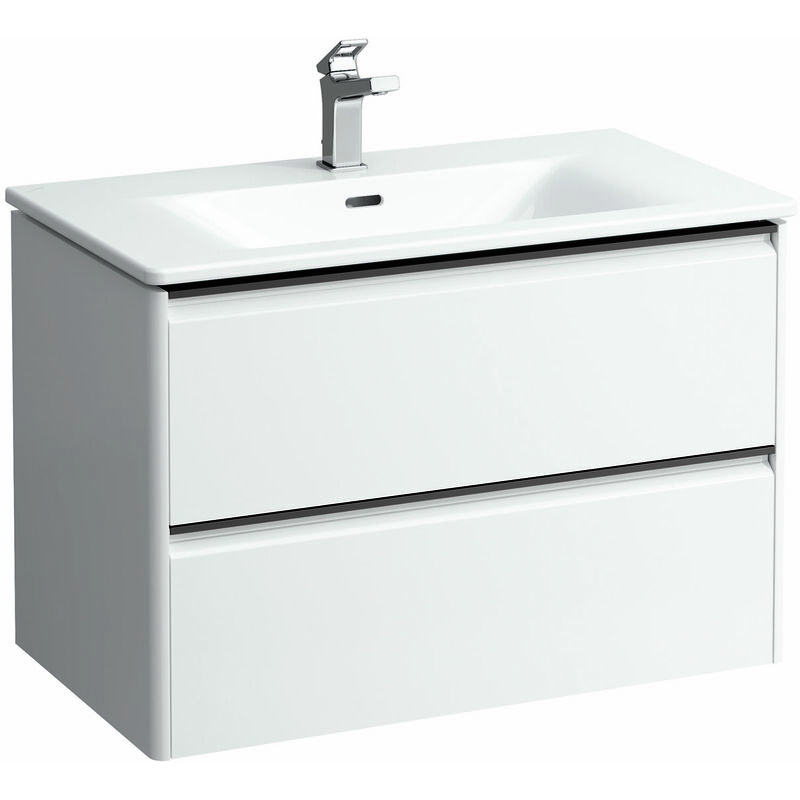 

Juego Running Palace, lavabo, 1 agujero para el grifo, rebosadero, incl. mueble bajo, 2 cajones, 800x545mm, tirador de aluminio negro, color: