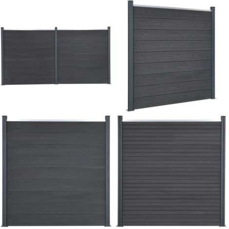 Juego de paneles de valla WPC gris 353x186 cm - Valla de madera y plástico - Valla WPC