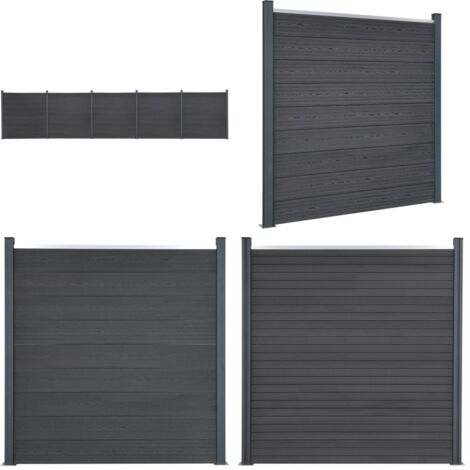 Juego de paneles de valla WPC gris 872x186 cm - Valla de madera y plástico - Valla WPC