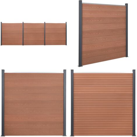 Juego de paneles de valla WPC marrón 526x186 cm - Valla de madera - Valla WPC