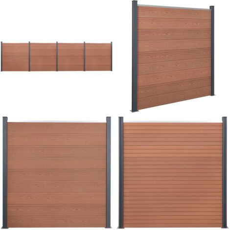 Juego de paneles de valla WPC marrón 699x186 cm - Valla de madera y plástico - Valla WPC