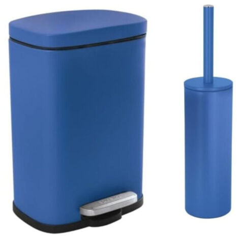 Juego de papelera con pedal y escobilla 5L AKIRA  azul real mate Spirella