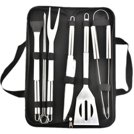 Juego de parrilla para barbacoa  : kit de accesorios para parrilla de gas y carbón, juego de utensilios de cocina profesionales de acero, con estuche