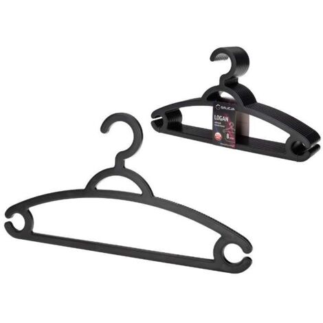 Juego de perchas de plástico LOGAN, 8 uds., antigiro, con travesaño, para pantalones y faldas, color negro