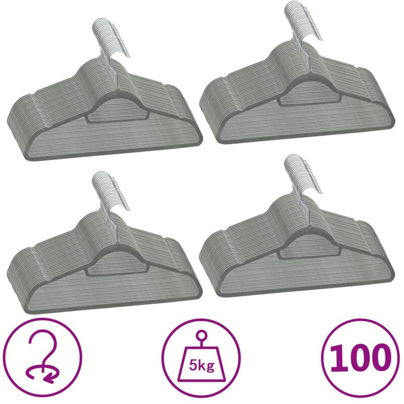 

Juego de perchas ropa 100 uds antideslizantes terciopelo gris