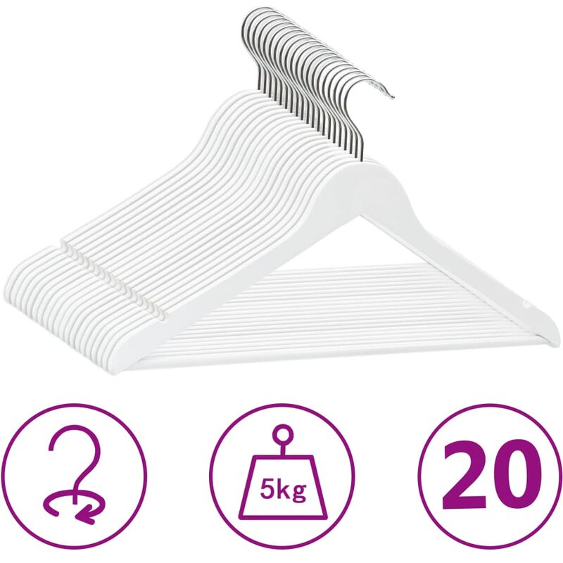 

Juego de perchas ropa 20 uds antideslizantes madera dura blanco - Blanco