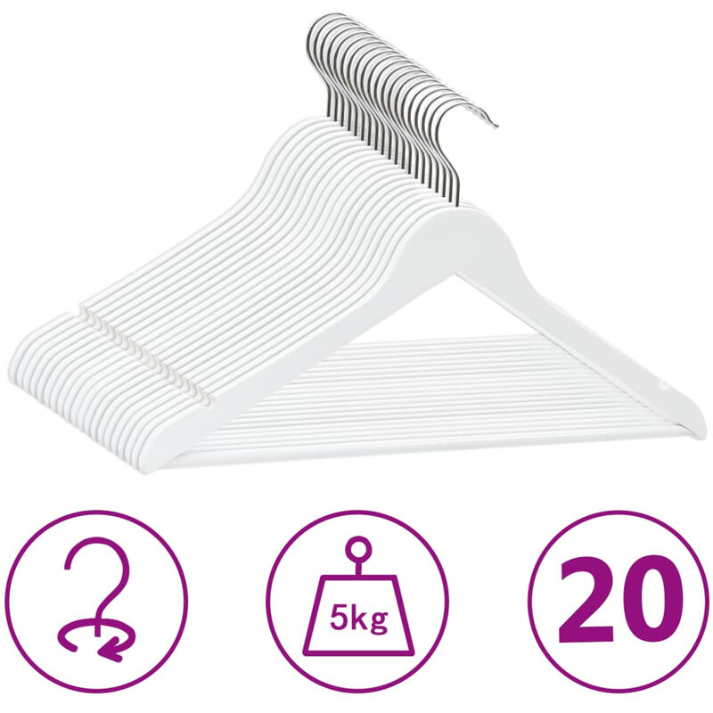 

Juego de perchas ropa 20 uds antideslizantes madera dura blanco