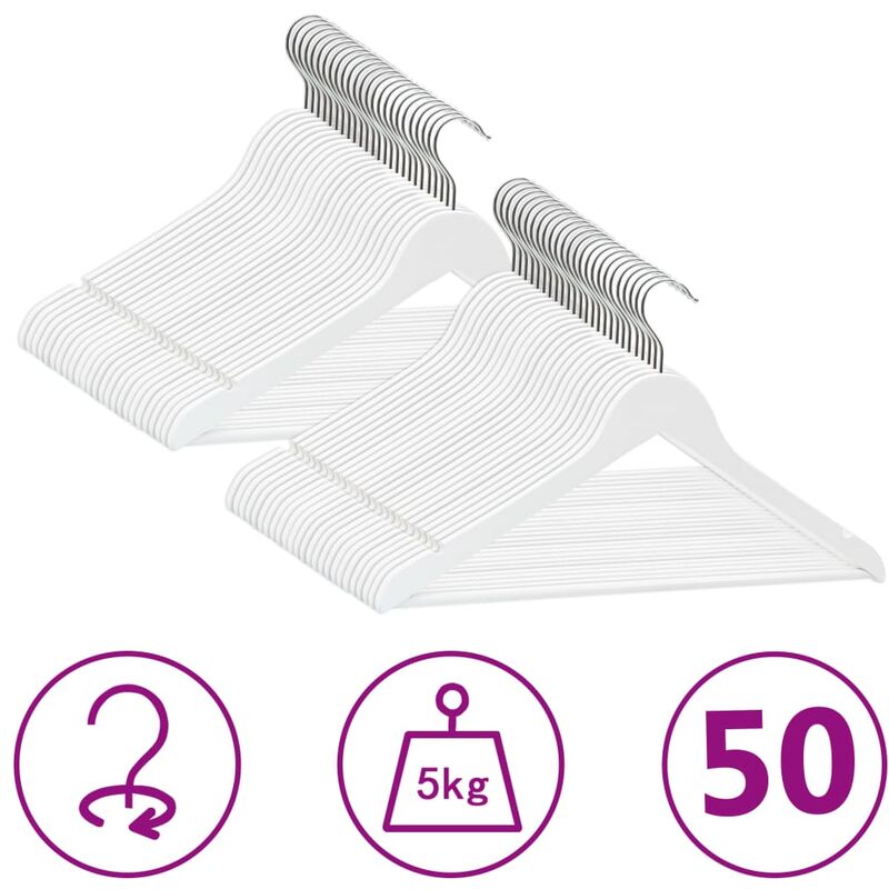 

Juego de perchas ropa 50 uds antideslizantes madera dura blanco - Blanco