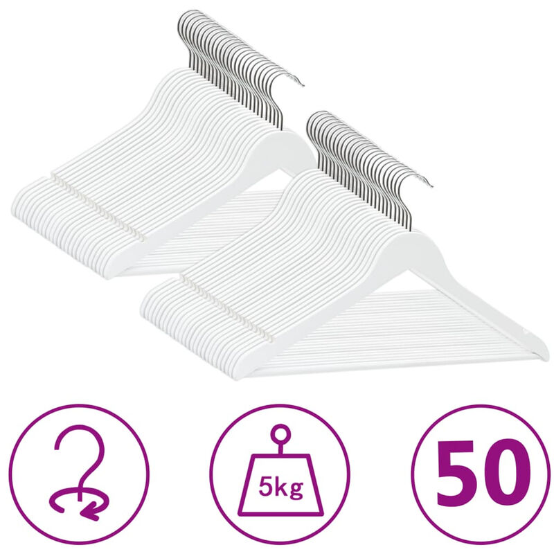 

Juego de perchas ropa 50 uds antideslizantes madera dura blanco