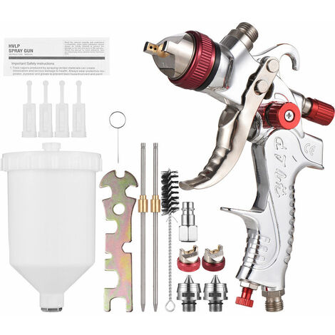 Juego de pistola de pintura neumática HVLP, alimentación por gravedad y presión con boquilla de 1,4/1,7/2,0mm, bote de pulverización de 0,6 l, TE-2008 rojo
