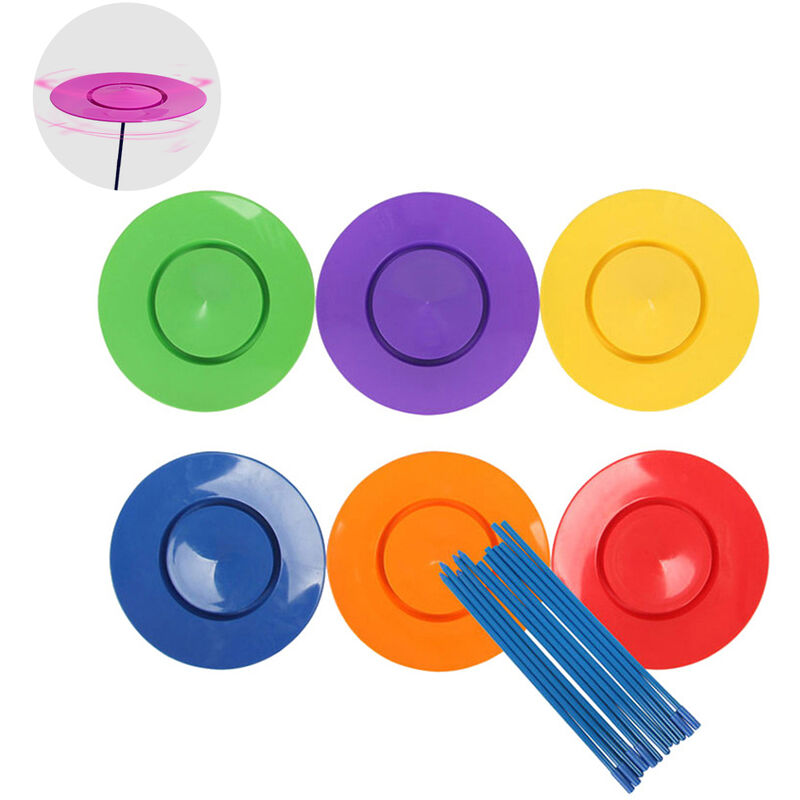 

Asupermall - Juego de platos giratorios Juego de platos de malabares 6 platos y palos Plato giratorio con base curva para ninos y adultos, Multicolor