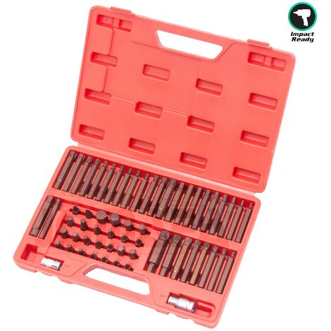 Juego de puntas combinadas allen hexagonales, torx, torx inviolable, RIBE y xzn spline ACERO S2 PARA PISTOLA IMPACTO, 60 piezas