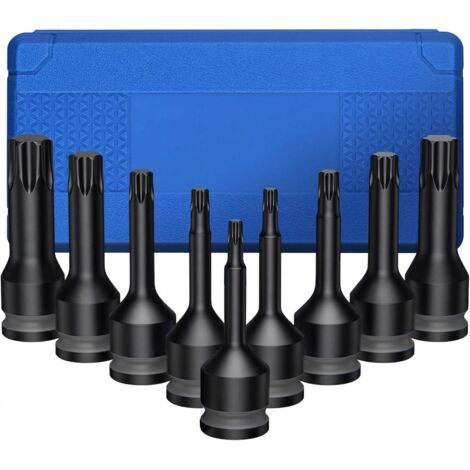 Juego de puntas de vaso de impacto TORX de 1/2". T20, T25, T30, T40, T45, T50, T55, T60, T70. Llave de vaso ESTRELLA PUNTAS TORX. Juego de 9 piezas