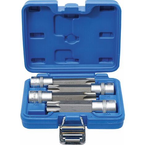 Juego de puntas de vaso  entrada 12,5 mm (1/2")  perfil en T (para Torx) con perforación  4 piezas