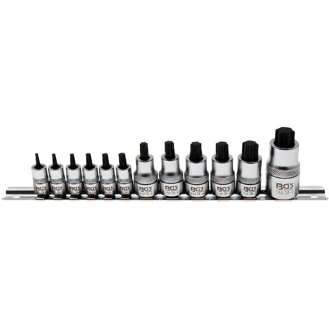 Juego de puntas de vaso  extra corta  perfil en T (para Torx) T8 - T60  12 piezas