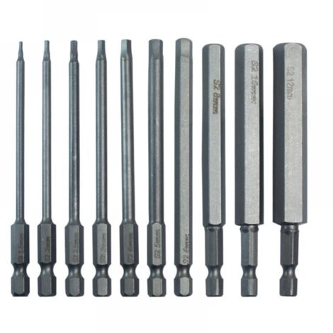 Juego de puntas hexagonales de 100 mm de largo con almacenamiento, vástago hexagonal S2 H1.5-h12, llave Allen de metal de color, 10 piezas