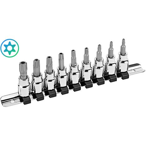 JUEGO DE PUNTAS TORX INVIOLABLES o TORX DE SEGURIDAD TS10 A TS50, 9 PIEZAS