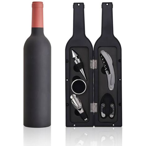 Juego de regalo de accesorios de abridor de botellas de vino de lujo - Abridor de botellas con 1 lámina, anillo antigoteo, vertedor y tapón de vino - Decoración de piso, decoración del hogar y la ofic