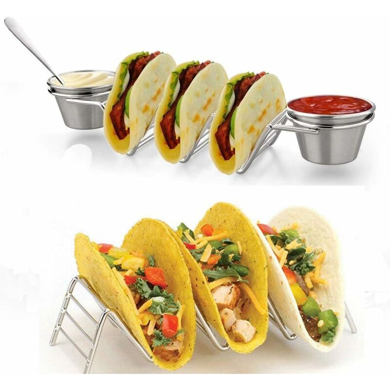

Juego de rejillas para tacos, rejilla para tacos de acero inoxidable con 2 tazas de especias + rejilla para alimentos con forma de onda, para