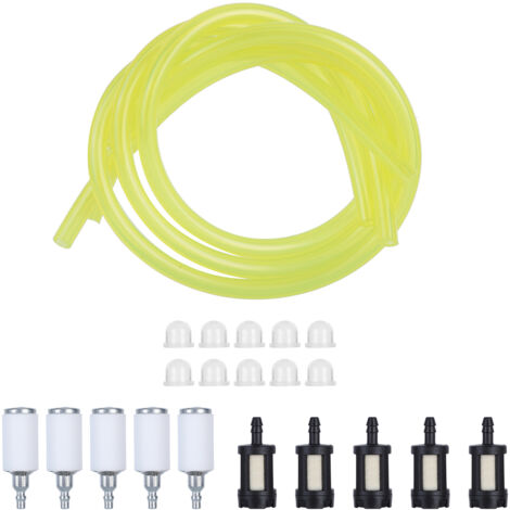Juego de repuestos para bomba de cebado, filtro de combustible y manguera, kit compatible con Poulan 12538108660 – Kit de reparación de motosierra con 5 filtros blancos y negros, 10 bombas de cebado, 