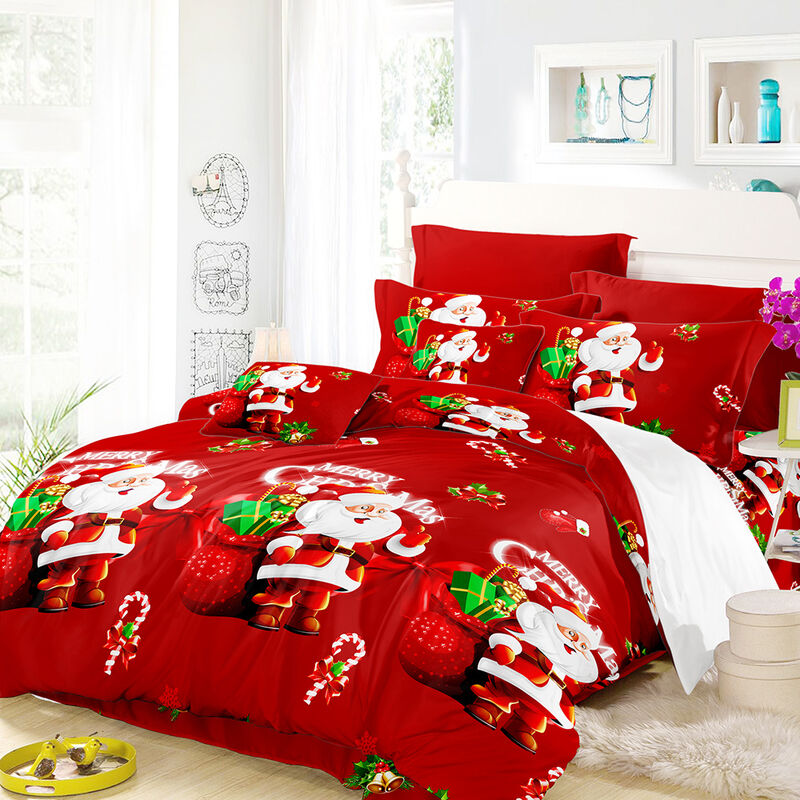 

Juego de ropa de cama de Papa Noel de Navidad Funda nordica impresa en 3D de poliester + 2 fundas de almohada + Juego de sabanas Decoraciones de