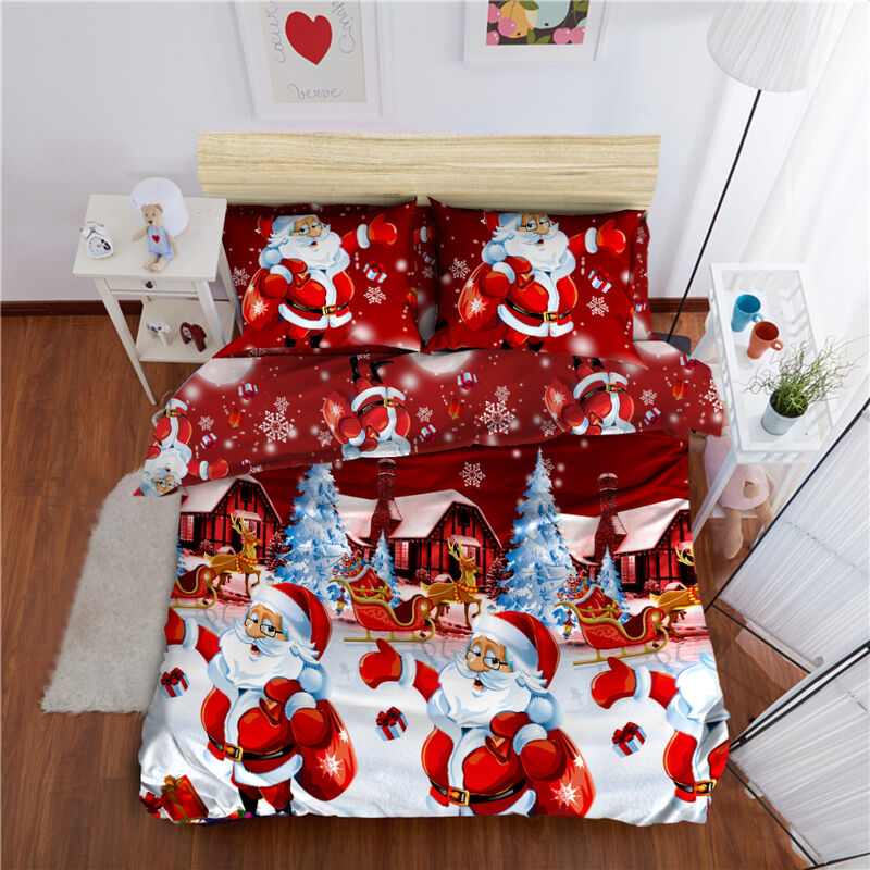 

Happyshopping - Juego de ropa de cama de Papa Noel navideno Funda nordica impresa en 3D de poliester + 2 fundas de almohada + Juego de sabanas