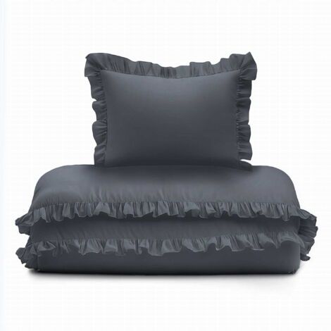 Juego de ropa de cama para bebé con volantes 100x135 algodón 2 piezas gris oscuro grafito