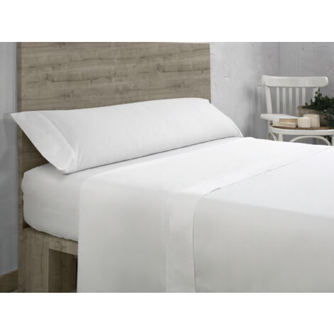 Juego de sábanas de algodón orgánico color blanco. Acabado en doble pespunte. Cama de 135/140 cm. 3 piezas