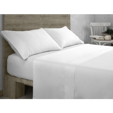 Juego de sábanas de algodón orgánico color blanco. Acabado en vainica. Cama de 90 cm. 3 piezas