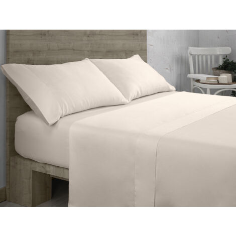 Juego de sábanas de algodón orgánico color natural. Acabado en vainica. Cama de 105 cm. 3 piezas