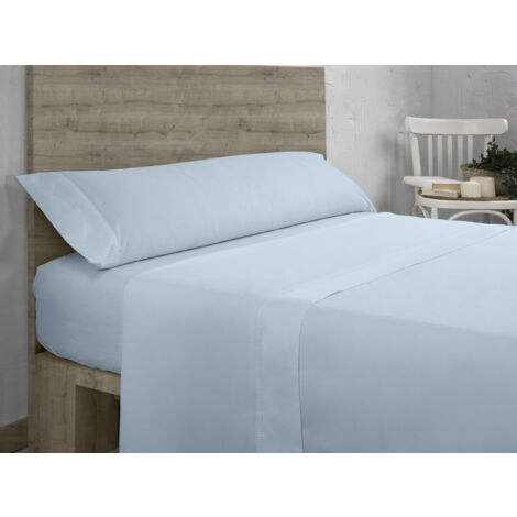Juego de sábanas de algodón orgánico de 200 hilos, color cielo. Cama de 90 cm