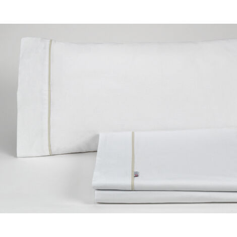 Juego de sábanas liso color blanco - Cama de 135/140 (3 piezas) -50% algodón / 50% poliéster - 144 hilos. Gramage: 115