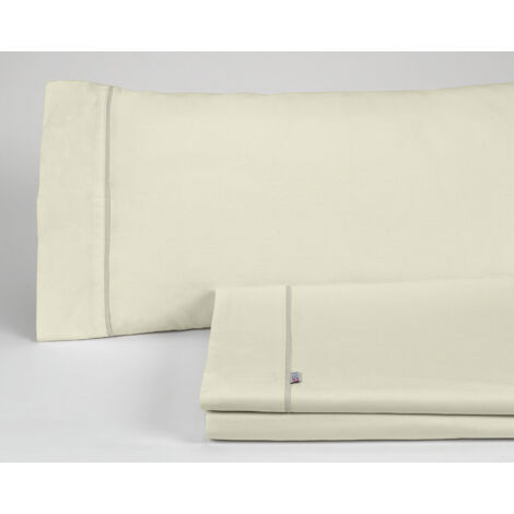 Juego de sábanas liso color crema - Cama de 150 (3 piezas) -50% algodón / 50% poliéster - 144 hilos. Gramage: 115