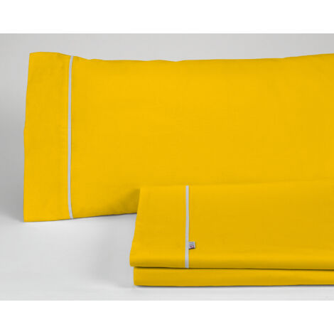 Juego de sábanas liso color mostaza - Cama de 150 (4 piezas) - 50% algodón / 50% poliéster - 144 hilos. Gramage: 115