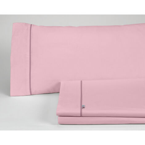 Juego de sábanas liso color rosa - Cama de 150 (3 piezas) -50% algodón / 50% poliéster - 144 hilos. Gramage: 115