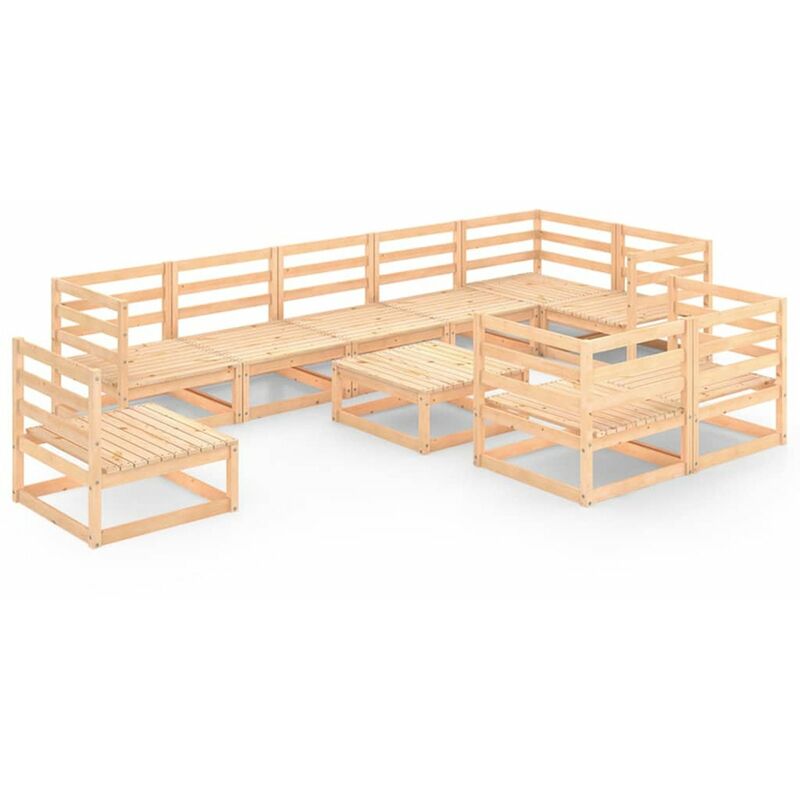 

Juego de salon de jardin 10 piezas madera maciza de pino