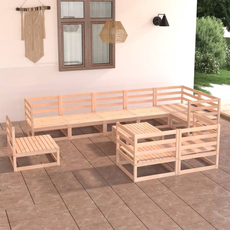

Juego de salón de jardín 10 piezas madera maciza de pino