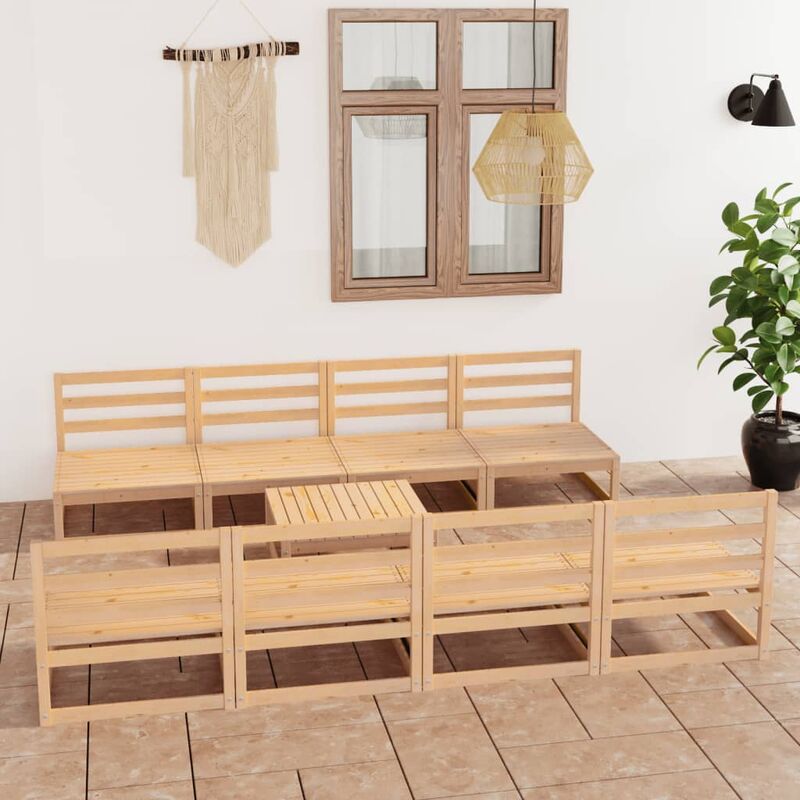

Juego de salón de jardín 9 piezas madera maciza de pino