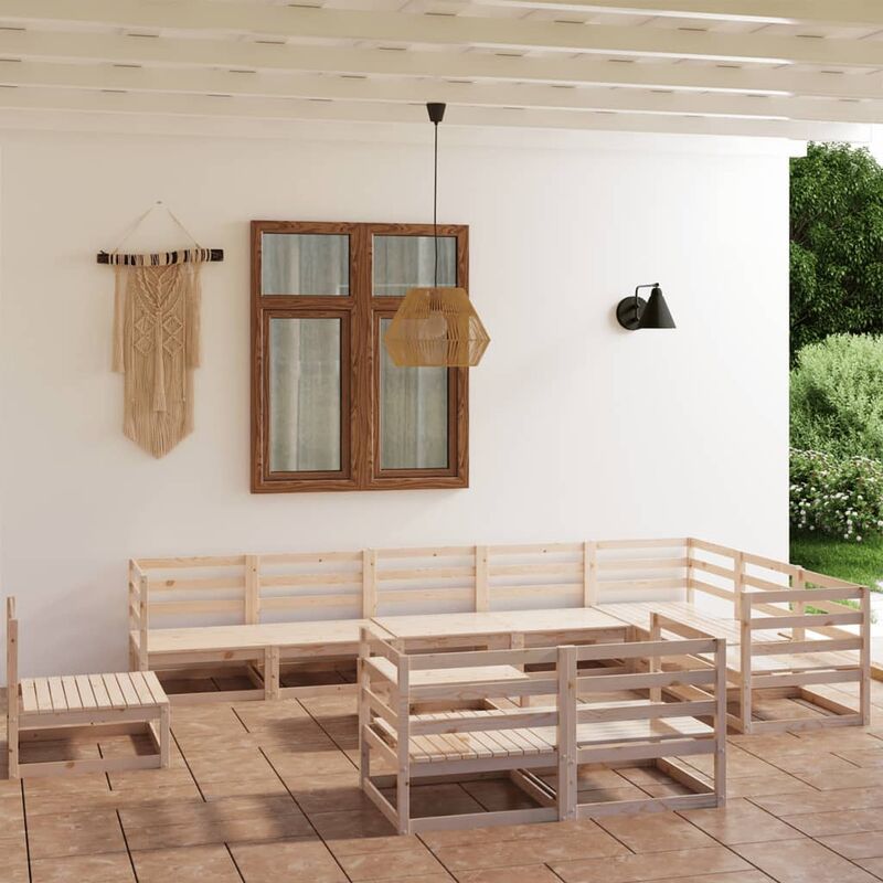 

Juego de salón de jardín de 11 piezas madera maciza de pino