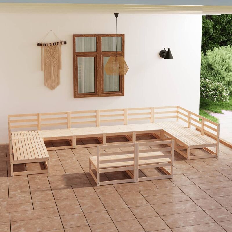

Juego de salón de jardín de 12 piezas madera maciza de pino