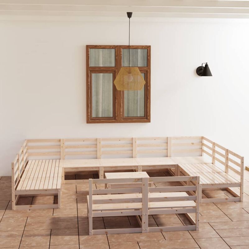 

Juego de salón de jardín de 12 piezas madera maciza de pino