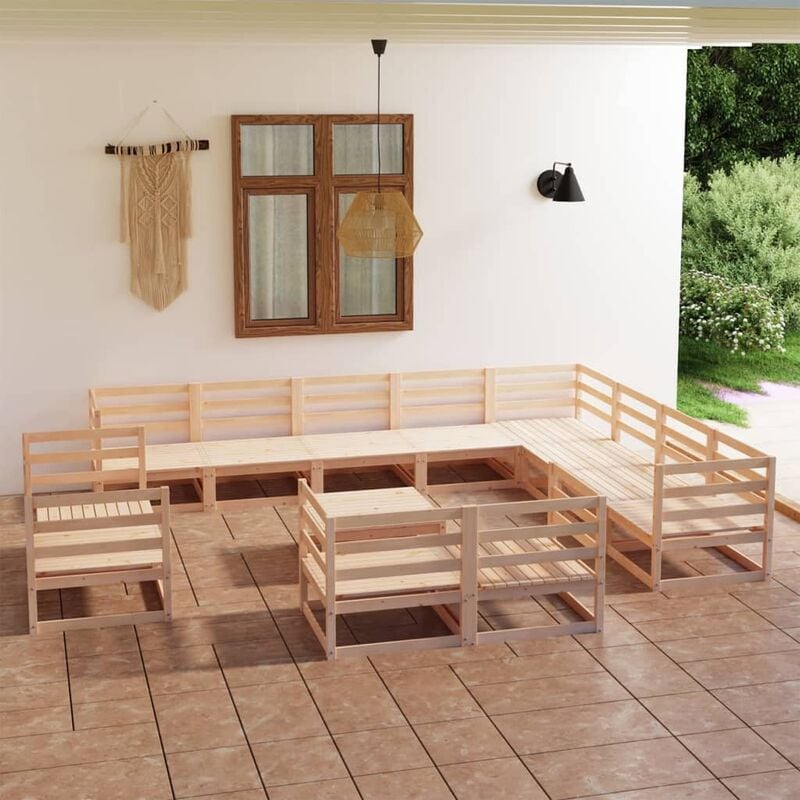 

Juego de salón de jardín de 13 piezas madera maciza de pino