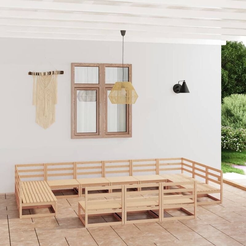 

Juego de salón de jardín de 13 piezas madera maciza de pino
