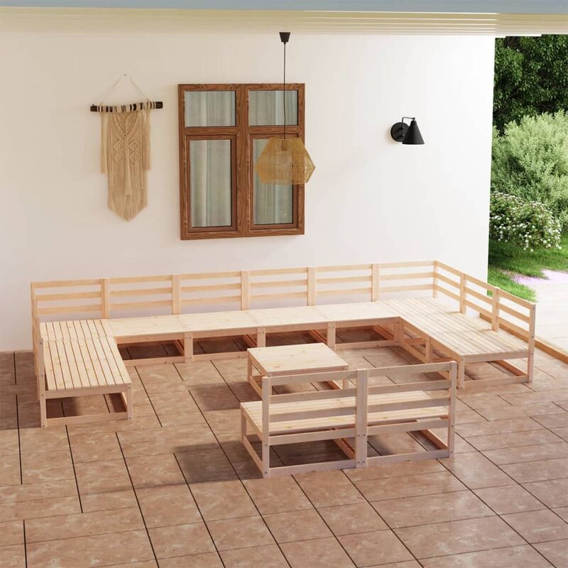 

Juego de salón de jardín de 13 piezas madera maciza de pino