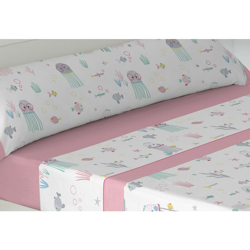 

Juego de Sábanas Tela Infantil Medusas Rosa Cama 90