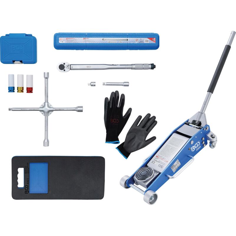 Bgs Technic - Juego de servicio de cambio de ruedas con gato de carretilla 2,5 t 10 piezas