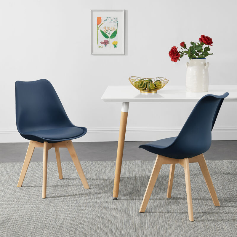 

Juego de sillas de comedor - 81 x 49 x 57 cm - Silla tapizada en cuero sintético - Patas de madera de haya - Sillas de Cocina - Set de 2 sillas - Azúl